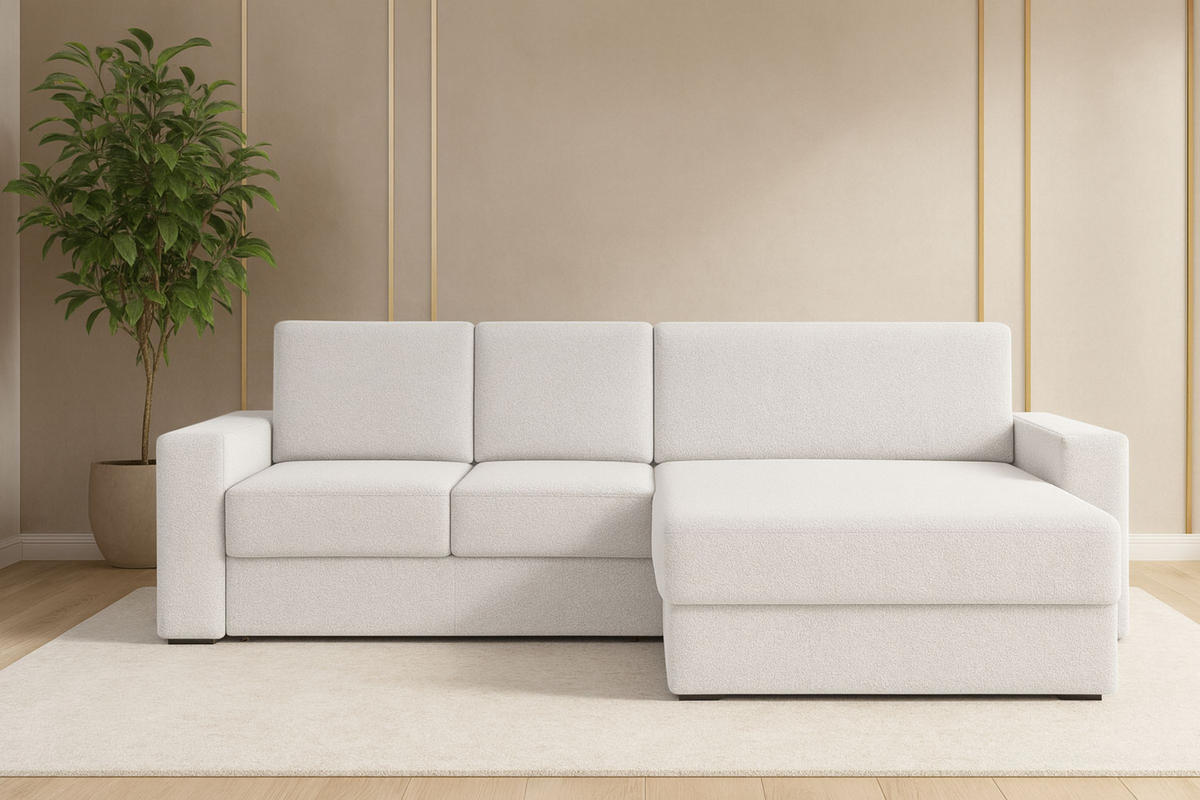 ECKSOFA TOCO XL 275/170 cm in Boucle Weiß rechts - Beige, Holz/Holzwerkstoff (275/170cm) - Deine Möbel 24