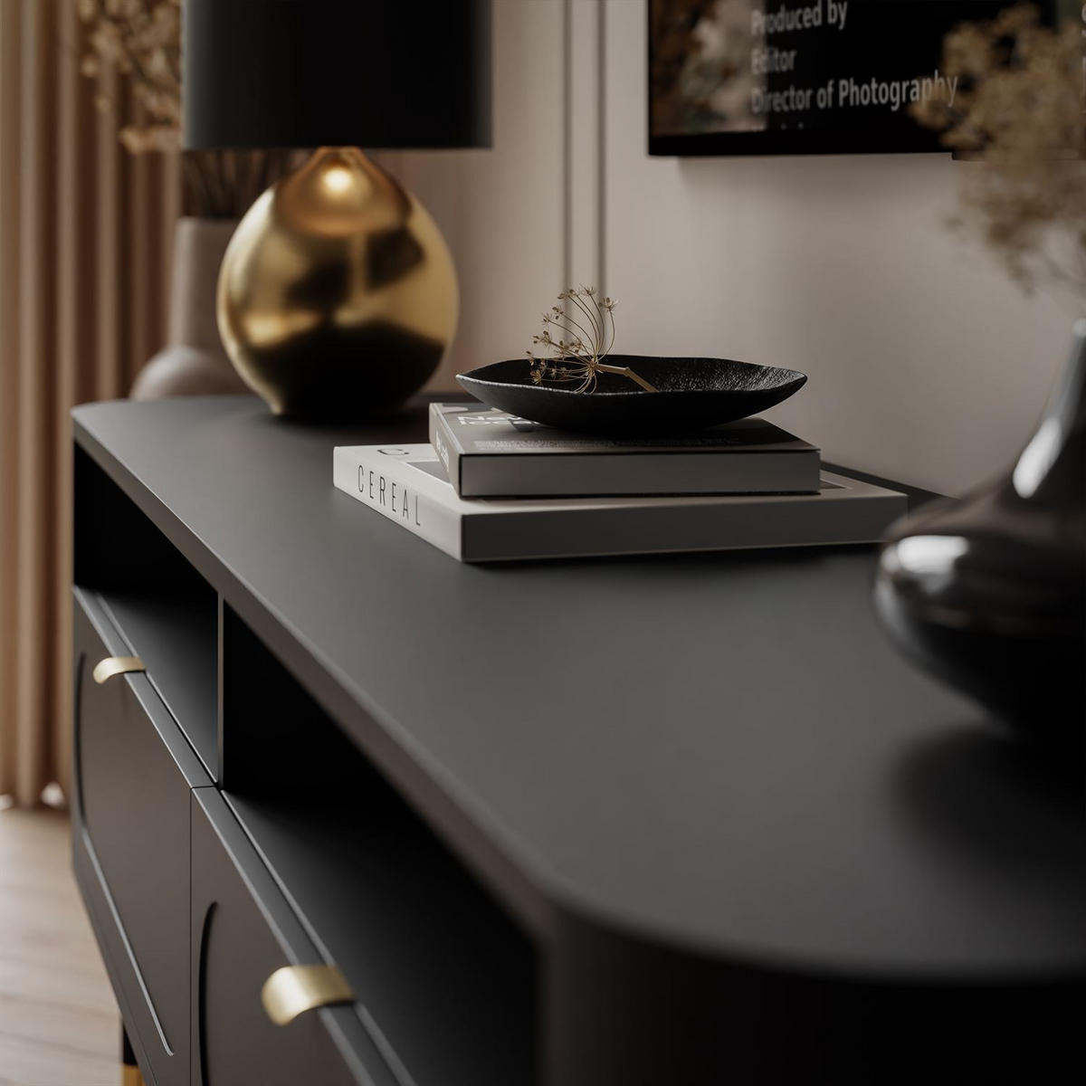 TV-SCHRANK SHADOW 2S mit Schubladen - Schwarz, Holzwerkstoff (138/53/40cm) - Lookway