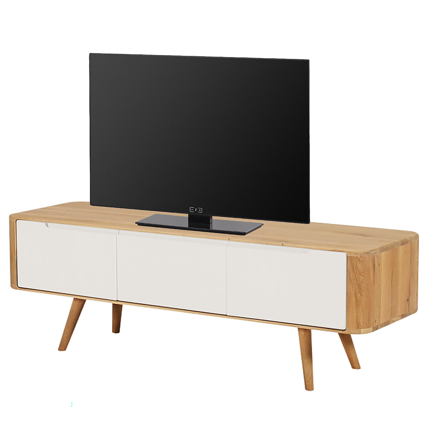 TV-LOWBOARD - Wildeiche teilmassiv - Wildeiche/Weiß, Holzwerkstoff (135/45/42cm) - home24