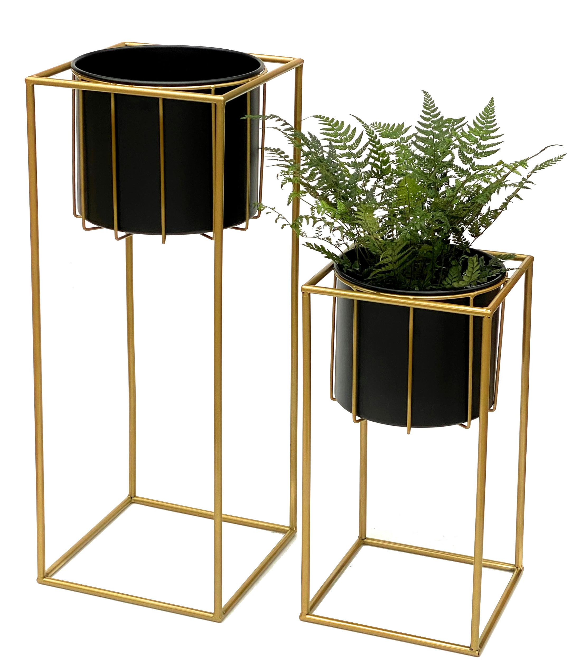 BLUMENSTÄNDER mit Übertopf 2er-Set Gold/Schwarz 45-70 - Gelb, Metall (24/45/24cm) - DanDiBo