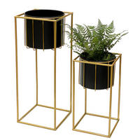 BLUMENSTÄNDER mit Übertopf 2er-Set Gold/Schwarz 45-70 - Gelb, Metall (24/45/24cm) - DanDiBo
