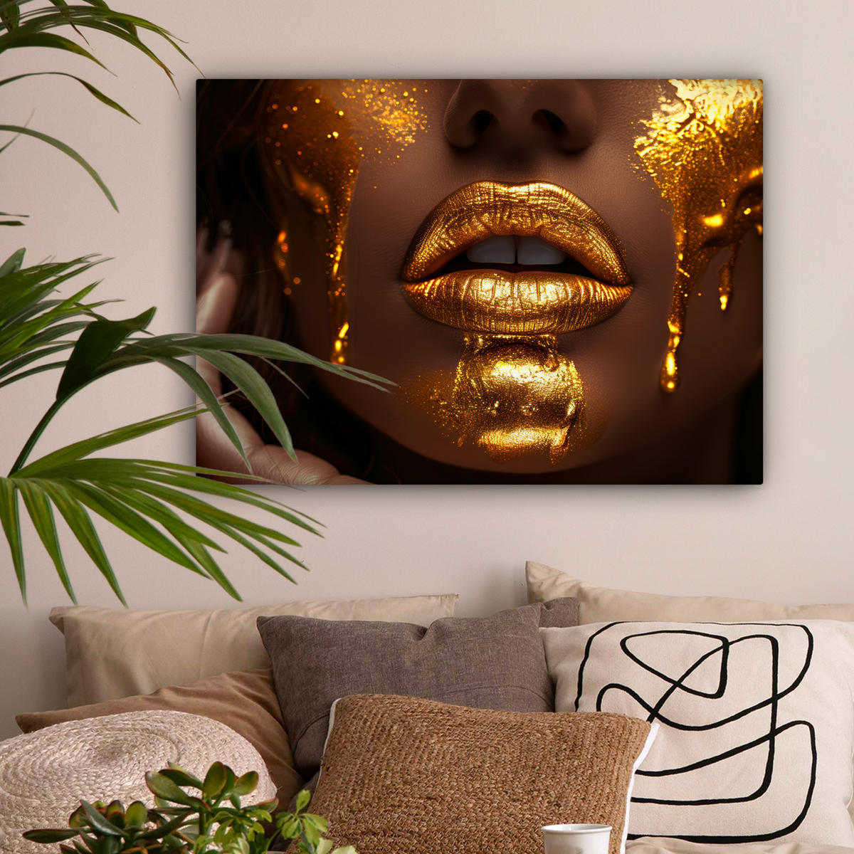 LEINWANDBILD Frau - Gold - Luxus - Porträt Wandbilder 80x60 cm - Goldfarben, Textil (80/60cm) - MuchoWow