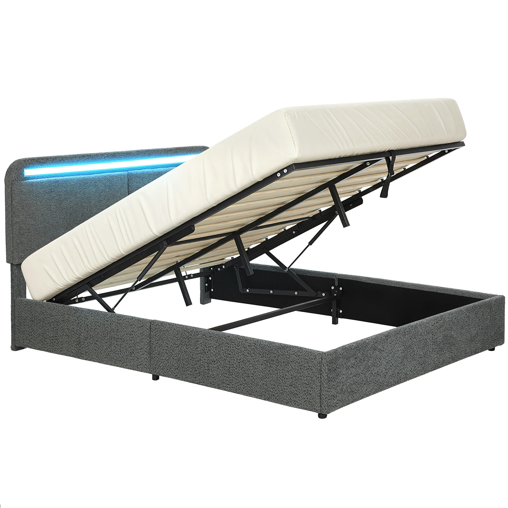 BETT 140x190 cm DE-14653 mit LED-Beleuchtung & verstellbarem Kopfteil Grau - Grau, Textil (140/190cm) - ComfortXL