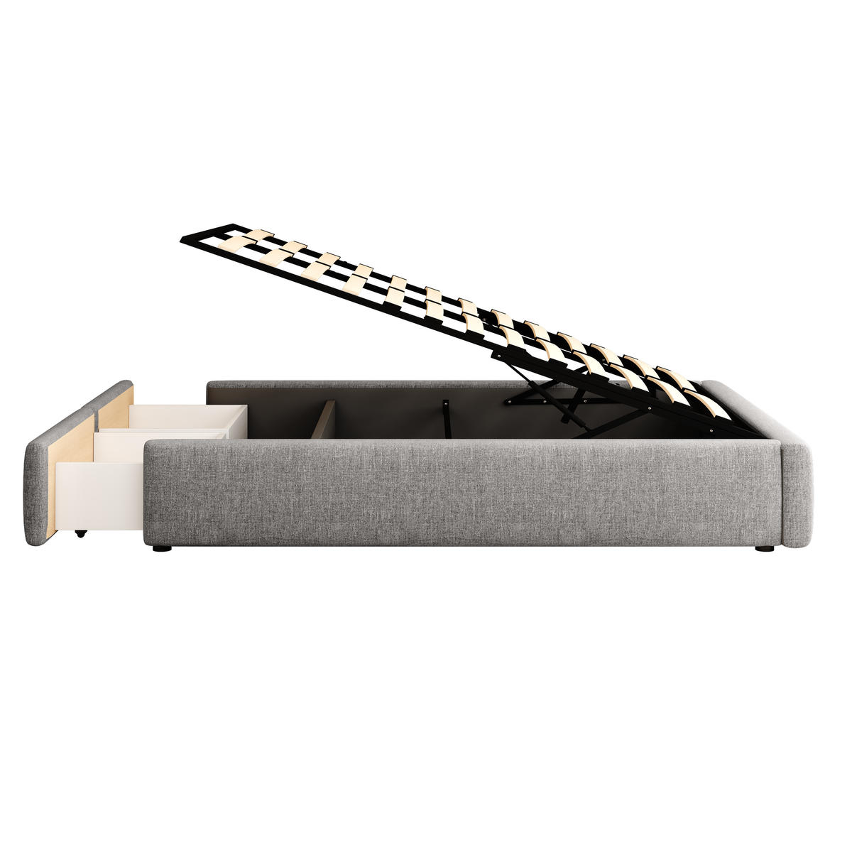 POLSTERBETT 140/200 cm grau mit hydraulischer Lagerung und 2 Schubladen - Grau, Textil (140/200cm) - OKWISH