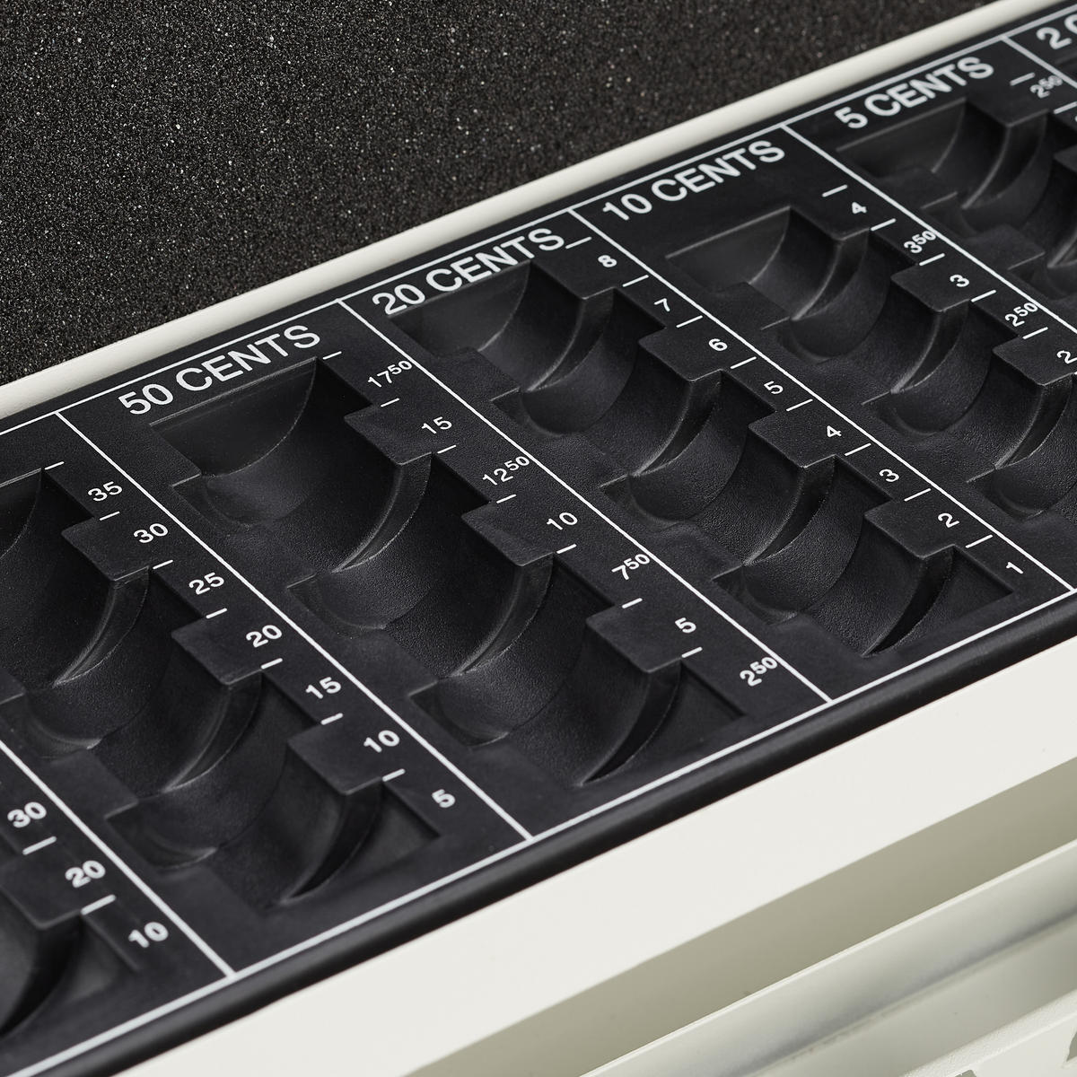 GELDKASSETTE Euro-Münzzählbrett - Weiß, Kunststoff/Metall (30.5/8.5/24.5cm) - Relaxdays