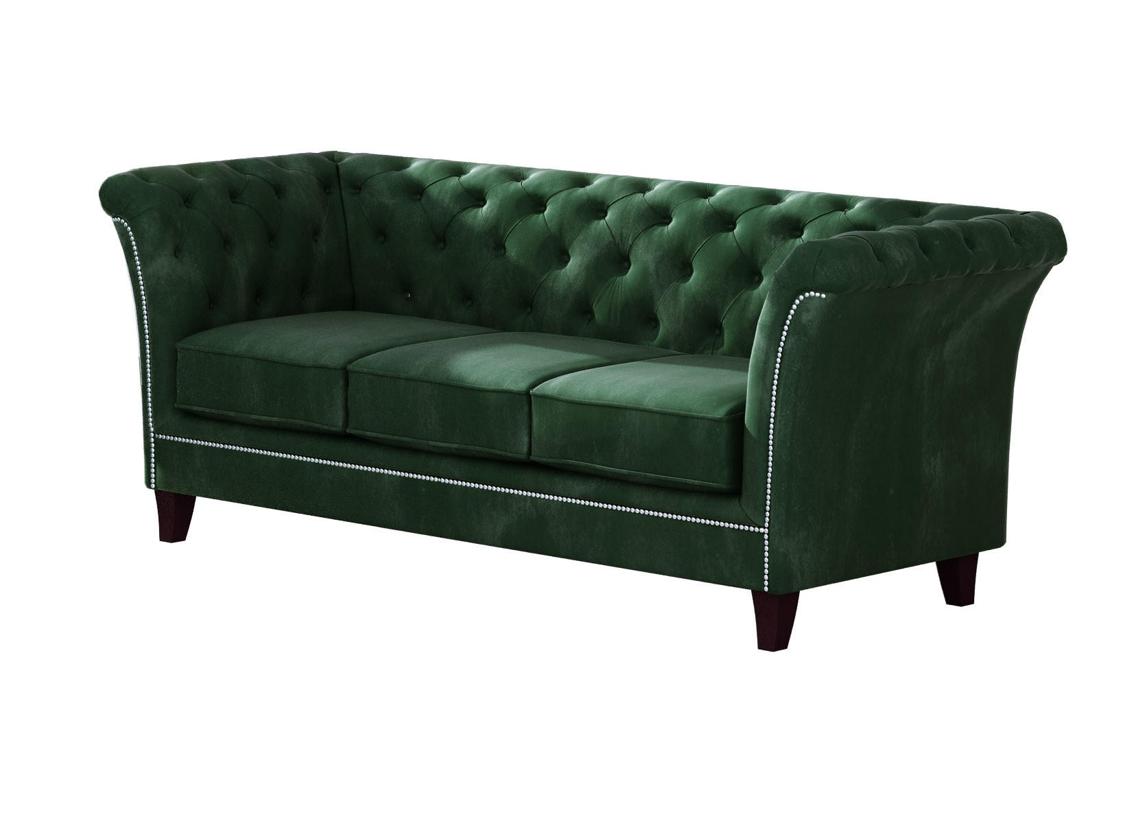 CHESTERFIELD-SOFA 3-Sitzer Fusion Grün Samt - Smaragdgrün/Braun, Holz/Textil (237/75/82cm) - S-Style Möbel