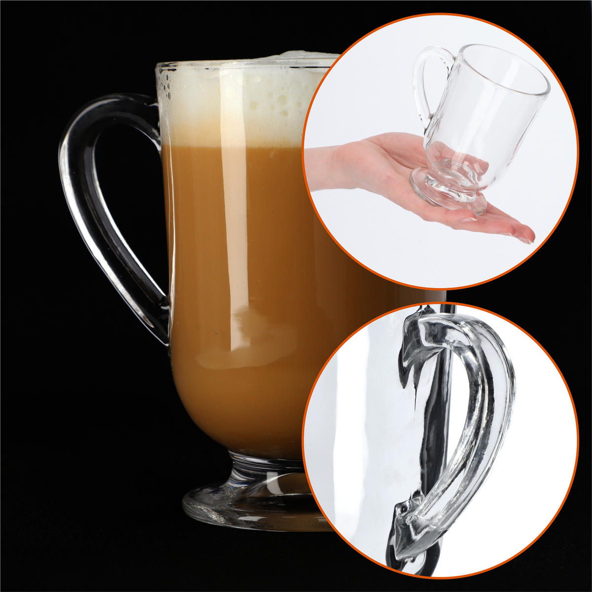 KADAX 6x Kaffee-Latte-Teegläser 300 ml Glasset mit Griff - Transparent, Glas (0.3L) - KADAX