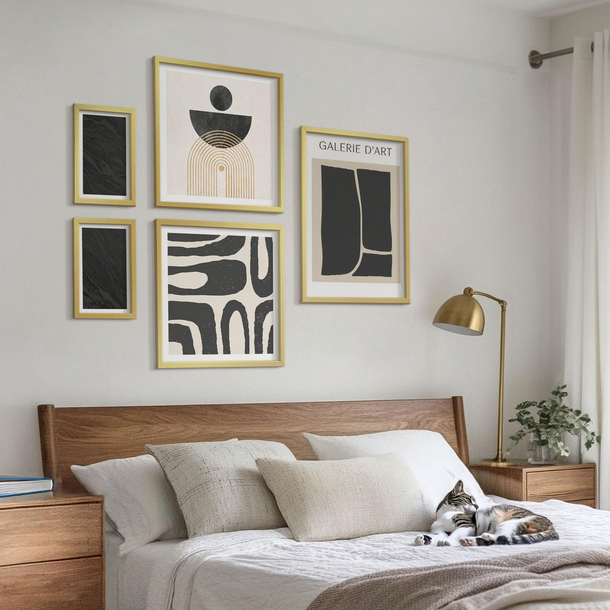 BILDER SET 5er Set - 50x50 cm & 20x30 cm & 40x60 cm Goldrahmen - Abstrakte Marmorformen - Goldfarben, Kunststoff (40/60cm) - TULUP