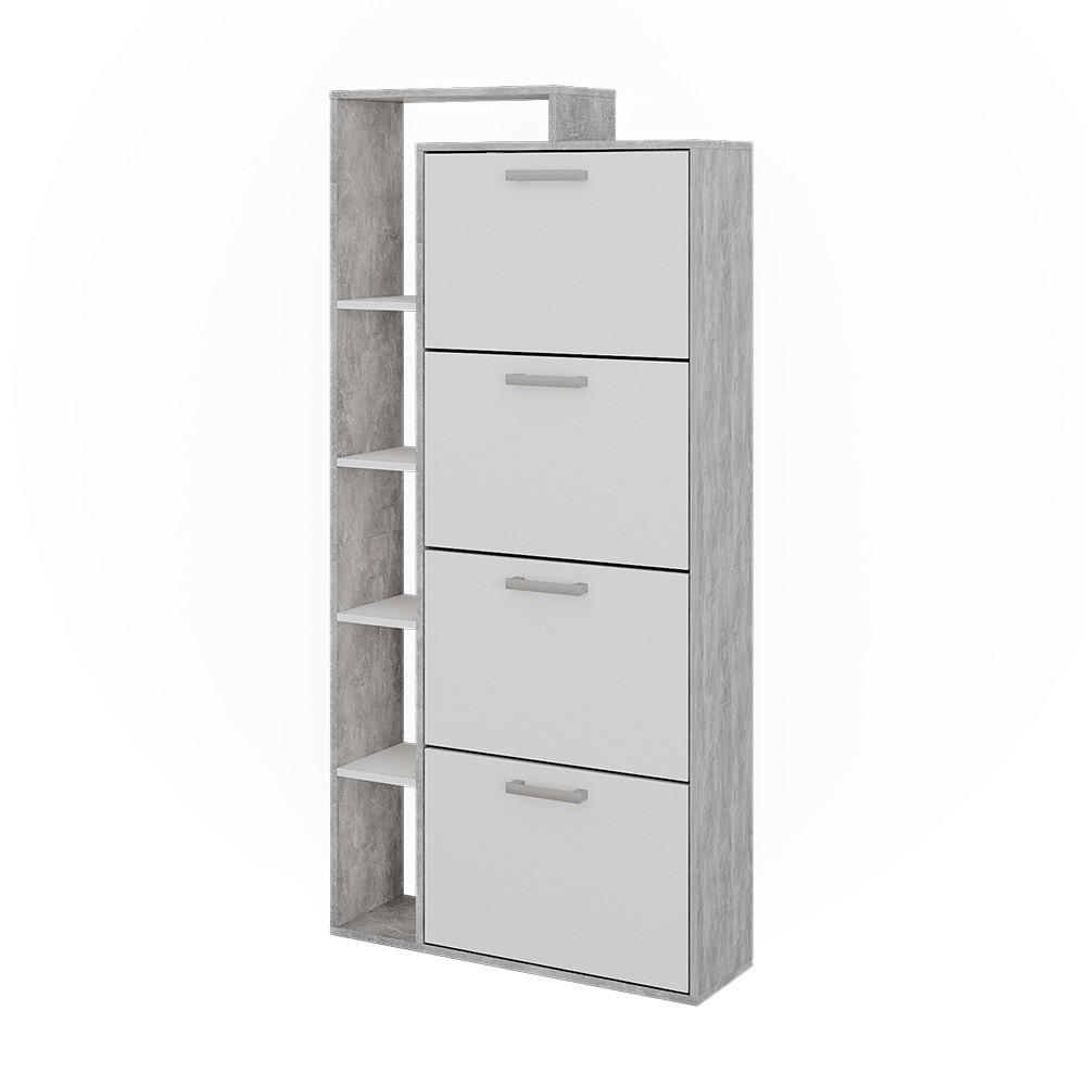 SCHUHKIPPER Orlando Weiß/Beton 80 x 166.1 cm mit 4 Fächern - Weiß/Grau, Holzwerkstoff (80/166.1/24.2cm) - Vicco