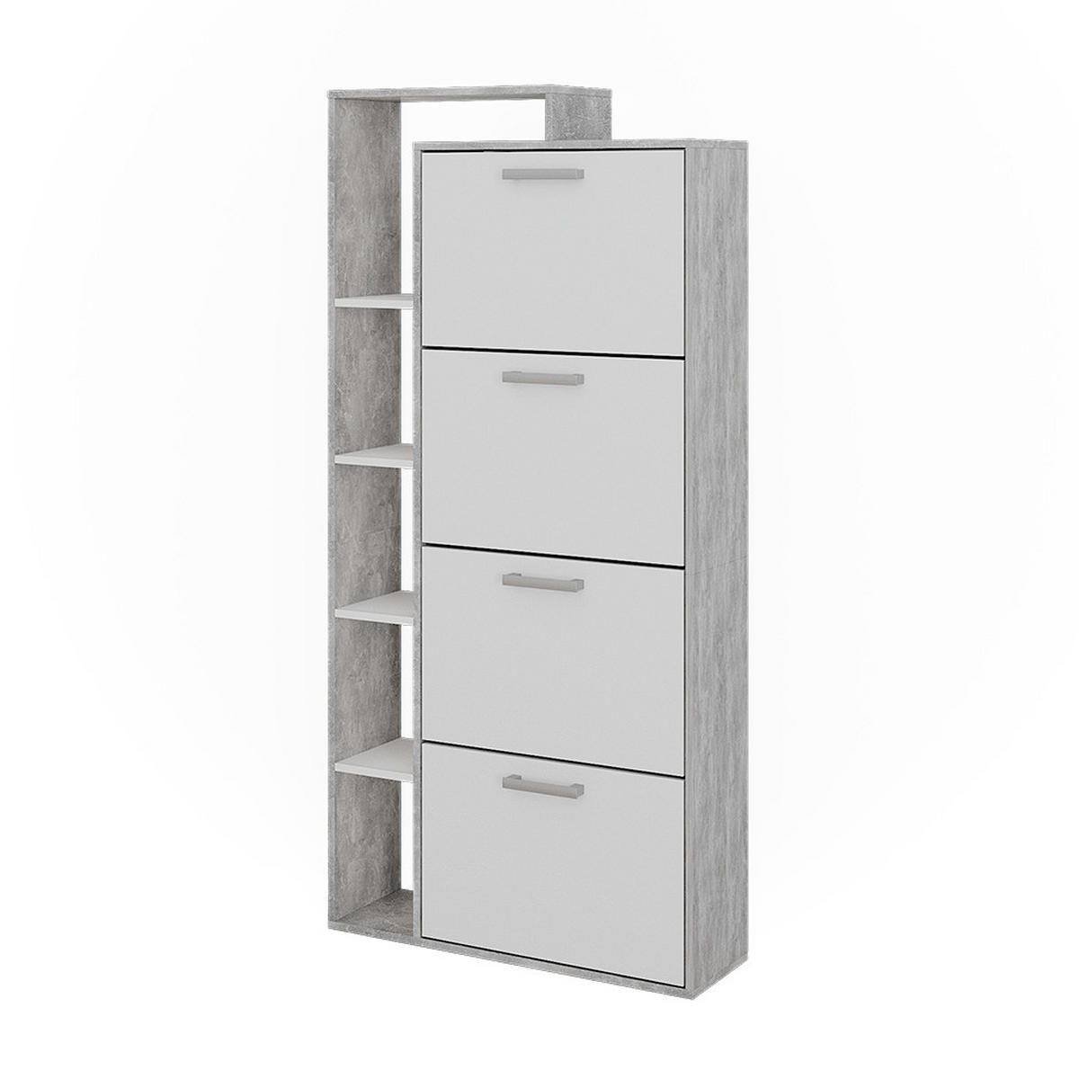 SCHUHKIPPER Orlando Weiß/Beton 80 x 166.1 cm mit 4 Fächern - Weiß/Grau, Holzwerkstoff (80/166.1/24.2cm) - Vicco