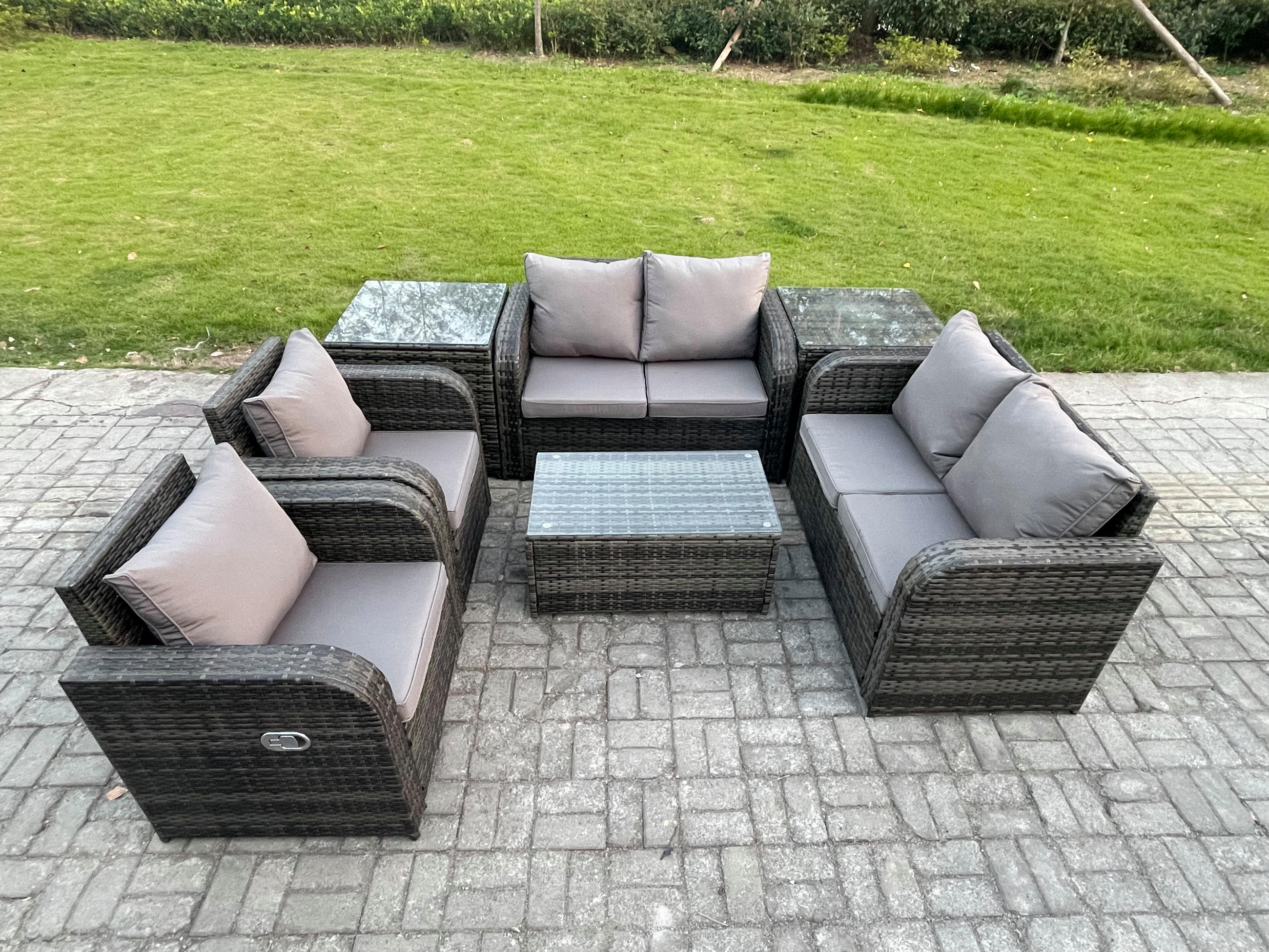 GARTENLOUNGE-SET Polyrattan Dunkelgrau 6-Sitzer - Dunkelgrau, Metall - Fimous