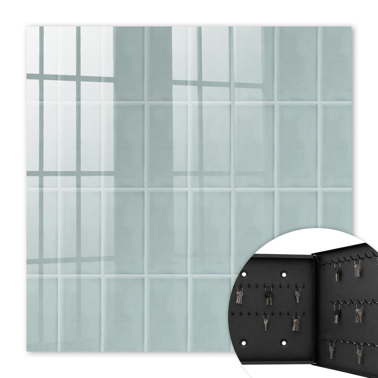 SCHLÜSSELBOX Schwarz 30x30 cm- Türöffnung nach rechts - Blaue Fliesen - Blau, Metall (30/30/5cm) - TULUP