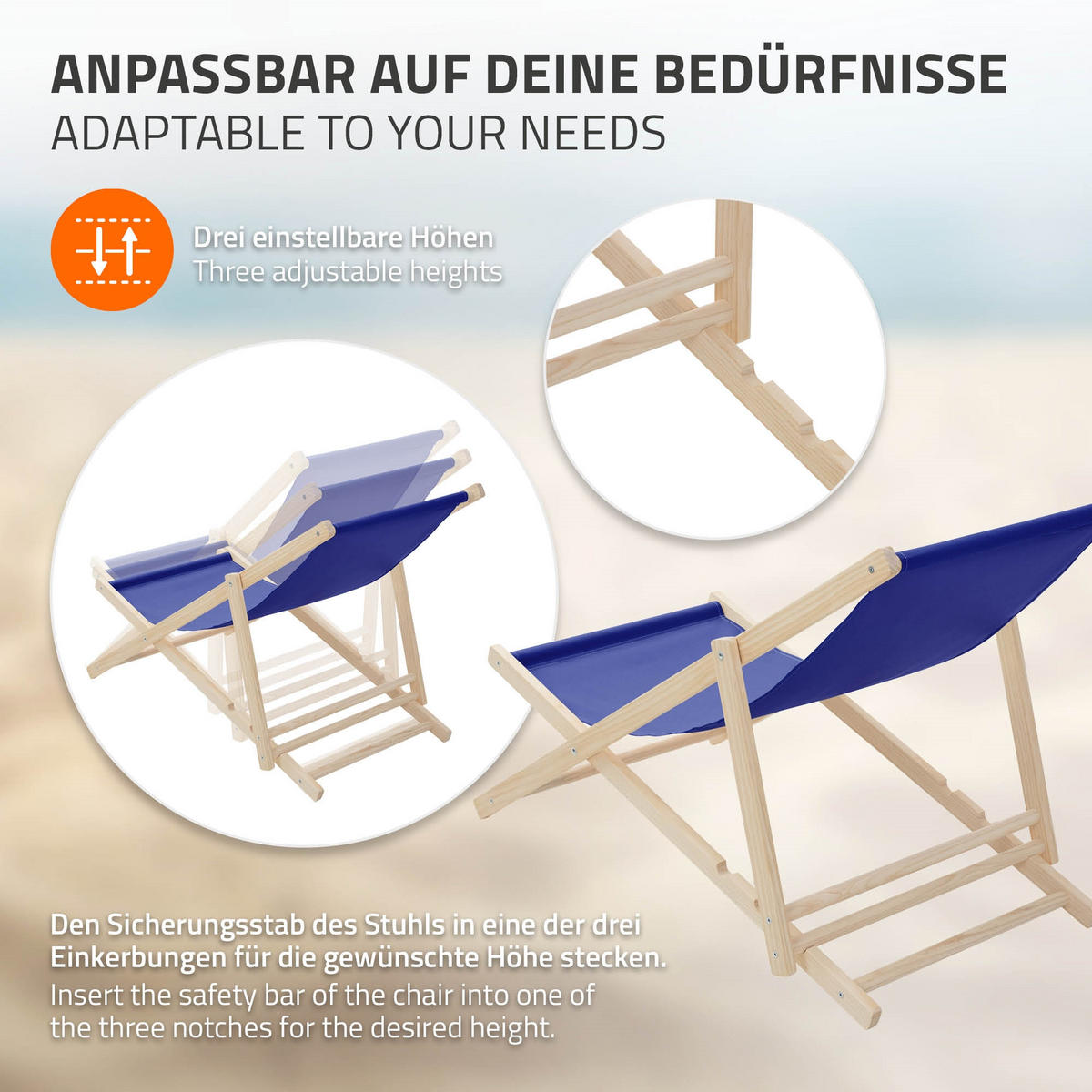 LIEGESTUHL Dunkelblau - Blau, Holz (57.5/83/100cm) - ECD-Germany