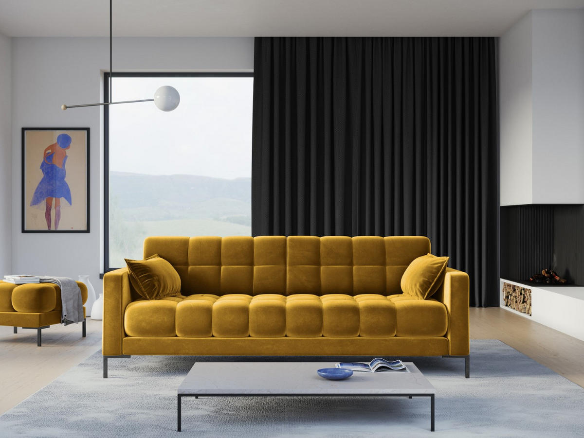 SOFA Mamaia aus Samt gelb 4 Sitzplätze - Gelb, Textil (92/75/217cm) - Micadoni