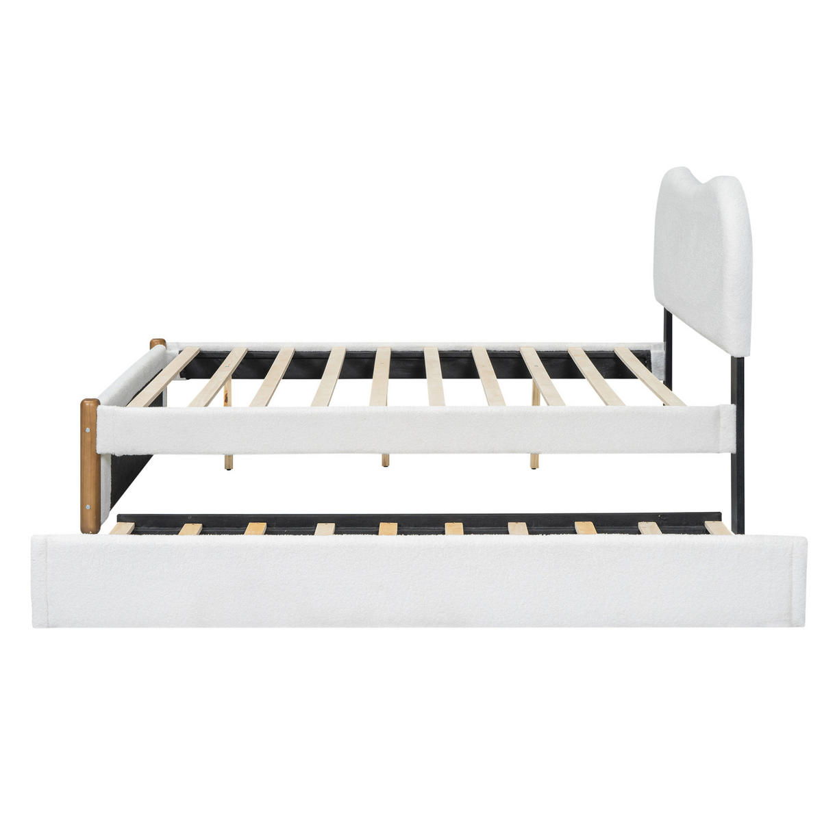 POLSTERBETT aus Plüsch und MDF 140x200 cm Weiß mit ausziehbarem Rollbett und minimalistischem Design - Weiß, Textil (140/200cm) - Modfu