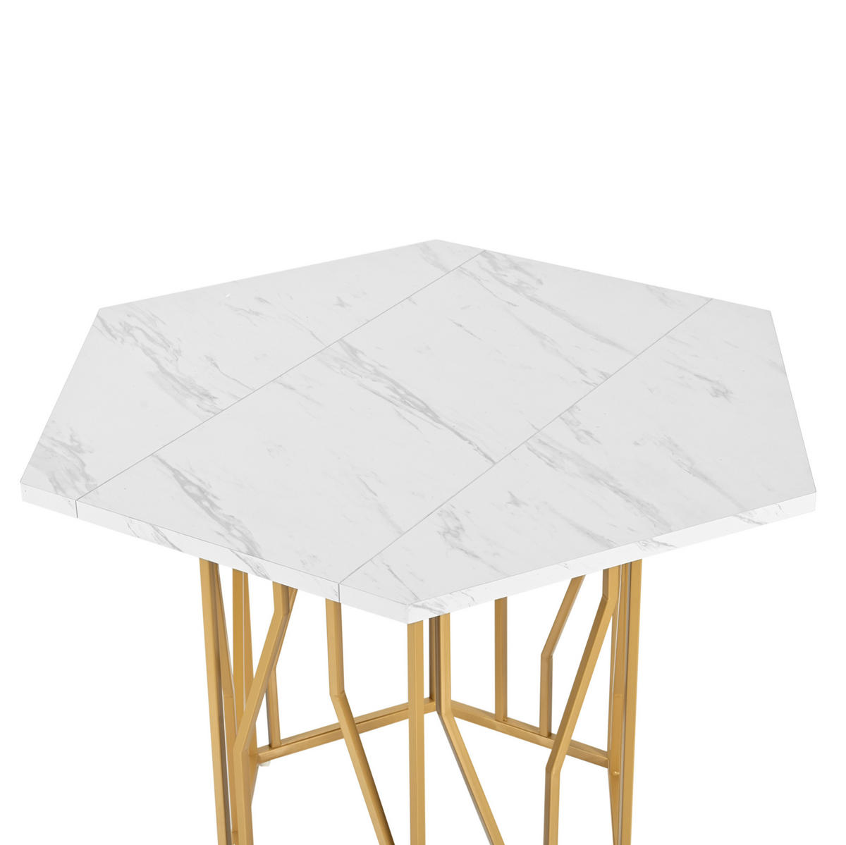 JÍDELNÍ stůl 115,5/100/75 cm bílo-zlatý z MDF a oceli s mramorovým dekorem - bílá, kompozitní dřevo (100/115.5/75cm) - OKWISH