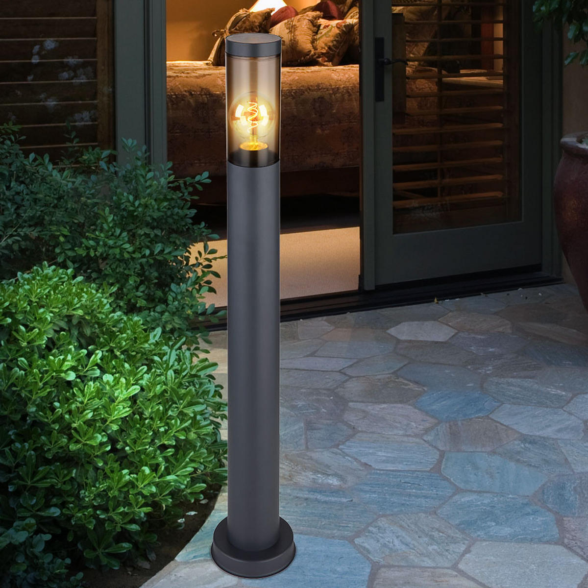 LED STEHLEUCHTE Edelstahl Anthrazit - Anthrazit, Metall (7.6/7.6/80cm) - Globo Lighting