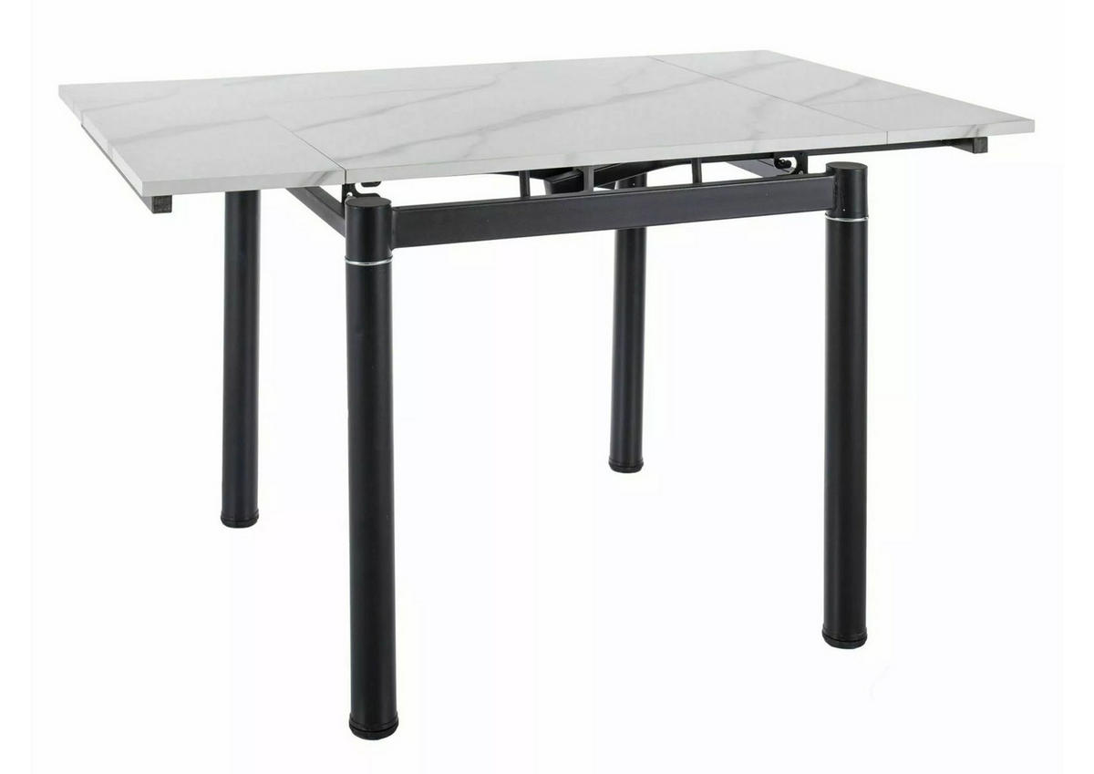 ESSTISCH Gideon Weiß Marmor / Schwarz 110-170 / 74 / 75cm - Schwarz/Weiß, Holz/Holzwerkstoff (74/110/75cm) - Feldmann-Wohnen