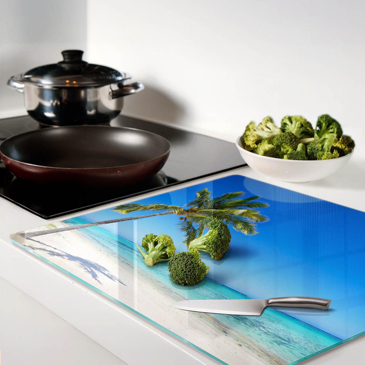 GLASPLATTE 60x52 cm Tropischer Strand - Blau, Glas (60/0.4/52cm) - TULUP