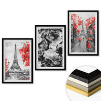 WANDBILDER 3er-Set - 40x60 cm Schwarzer Rahmen - graue Gemälde des Eiffelturms - Schwarz, Kunststoff (40/60cm) - ArtPrintCave
