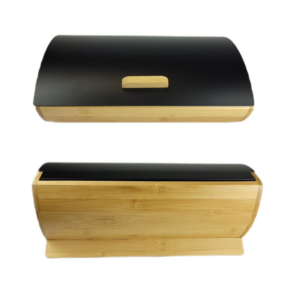 BROTKASTEN Bambus Metall Naturfarben Schwarz zum Aufklappen 35x25x15,5 cm - Schwarz/Naturfarben, Holzwerkstoff/Metall (35/15.5/25cm) - Begryf