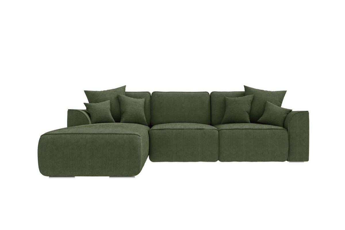 ECKSOFA GUSTO Cordstoff Olivgrün Links inkl. Schlaffunktion - Chromfarben/Olivgrün, Kunststoff/Textil (295/194cm) - 99rooms