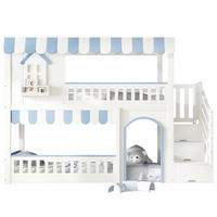 HOCHBETT 90x200 cm Treppe Stauraum Fenster blau - Weiß, Holz (90/200cm) - LEBENLANG