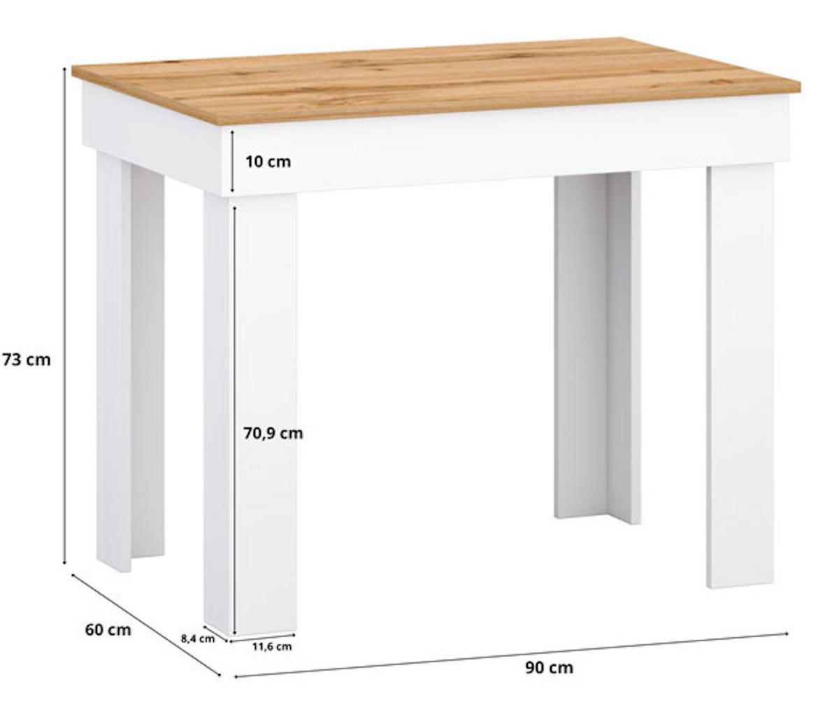 ESSTISCH Cassie weiß / Eiche Gold Craft 90 / 60 / 73cm - Eichefarben/Weiß, Holz/Holzwerkstoff (60/90/73cm) - Feldmann-Wohnen