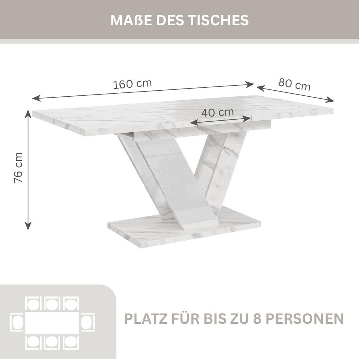 ESSTISCH Bianco Weiß Marmoptik Ausziehbar 120 - 160 cm - Weiß, Holzwerkstoff (120/80/76cm) - PROSPERO