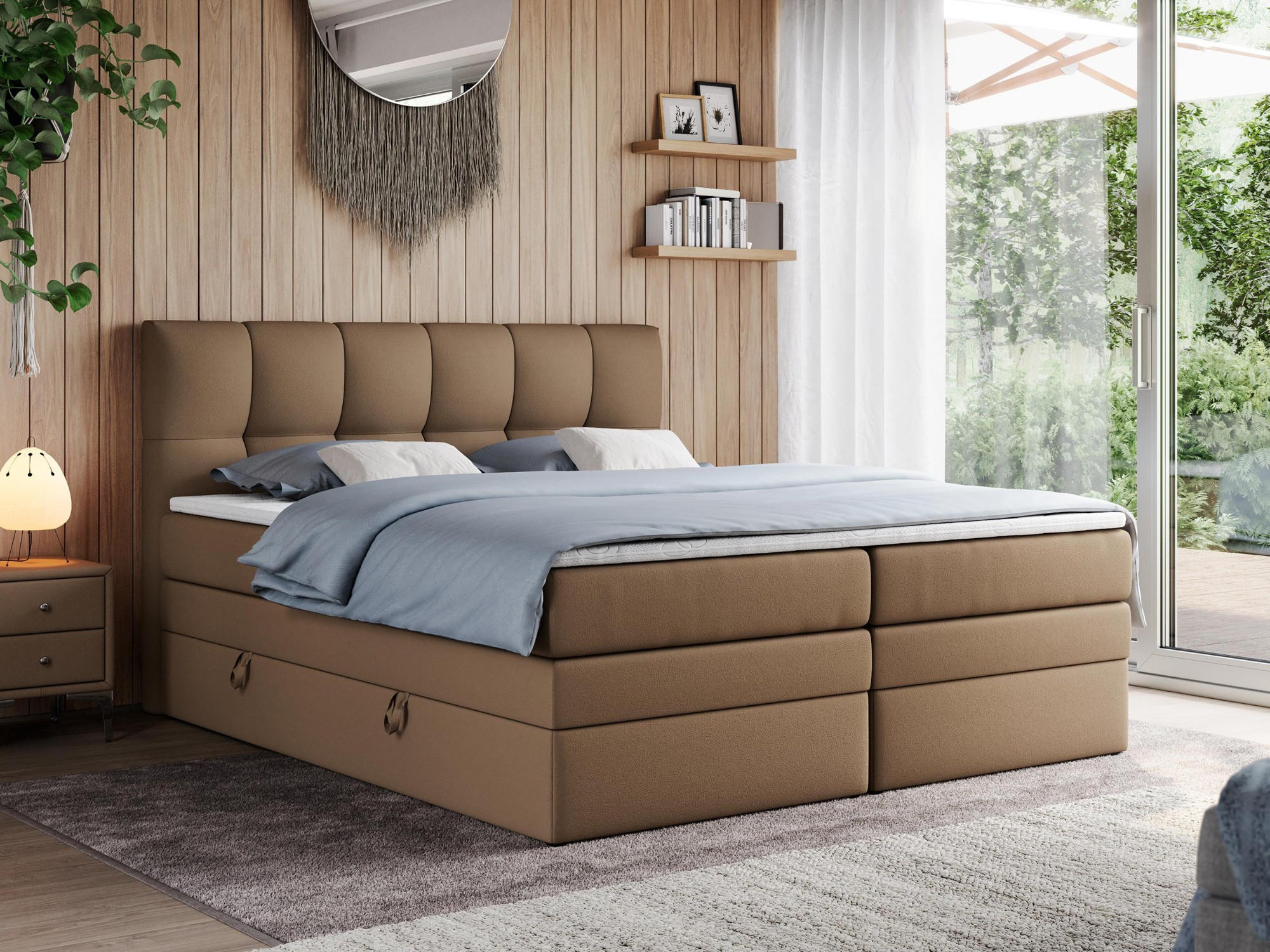 BOXSPRINGBETT ALVIN KING 200/200 Braun Kunstleder - H4 - Braun, Holz/Textil (200/200cm) - MKS