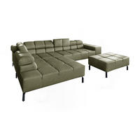 ECKSOFA NELSON Grün Leder Relaxfunktion - Schwarz/Olivgrün, Leder/Metall (321/216cm) - KAWOLA