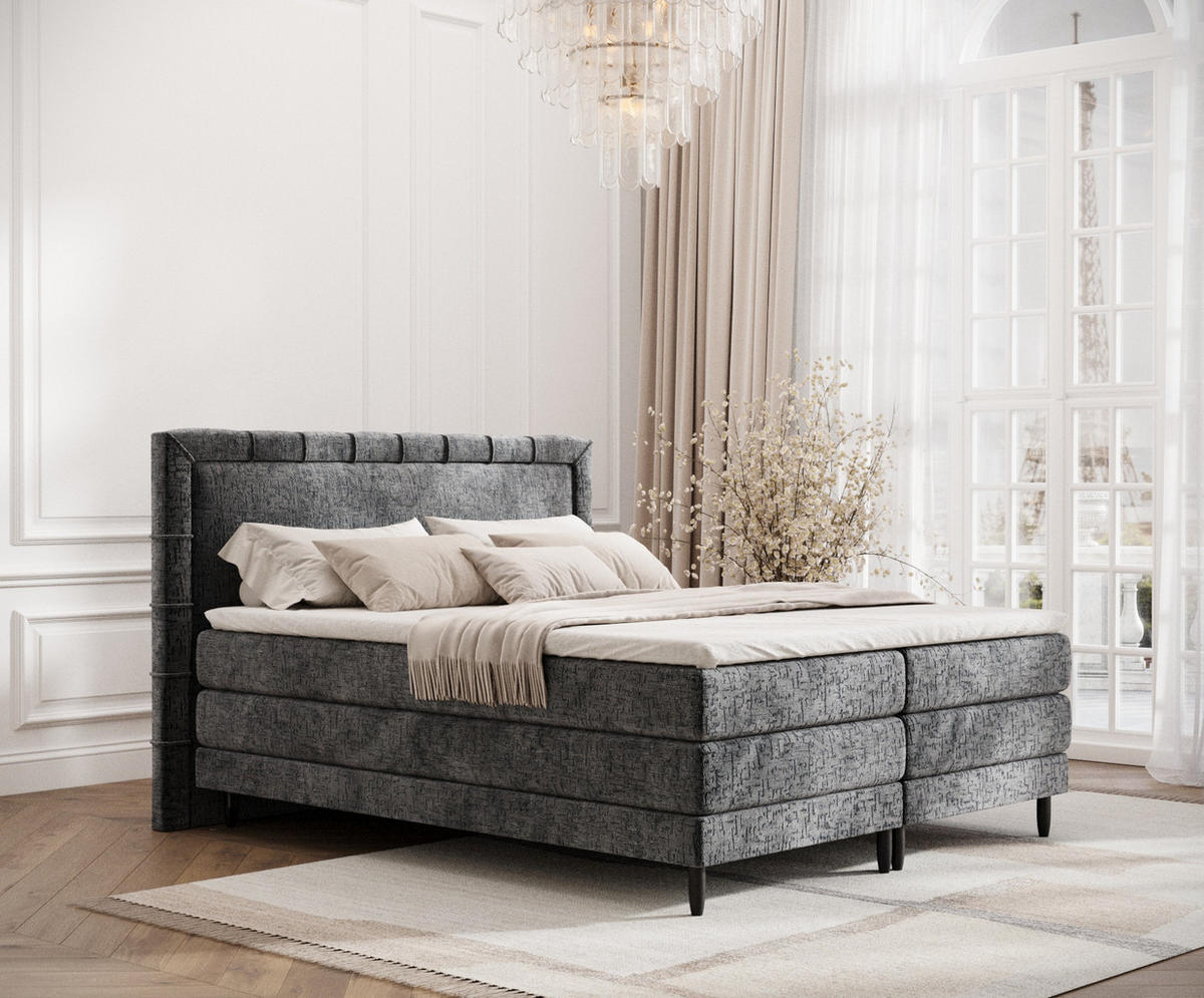 BOXSPRINGBETT Rimini Anthrazit 140/200 cm mit Matratze und Topper - Anthrazit/Schwarz, Holz/Holzwerkstoff (140/200cm) - Maison de Reve