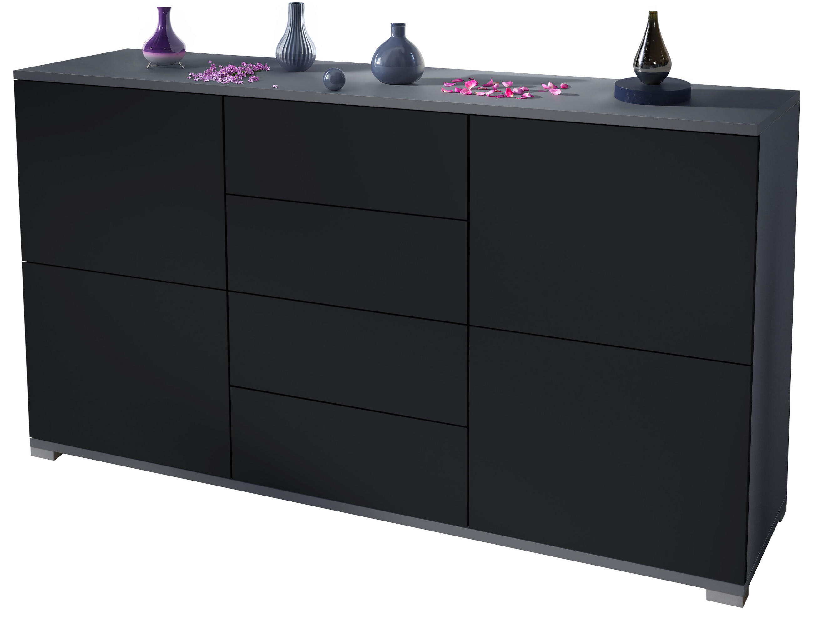 SIDEBOARD Rova Schwarz matt - Schwarz, Holzwerkstoff (138.5/75.5/35cm) - Vladon