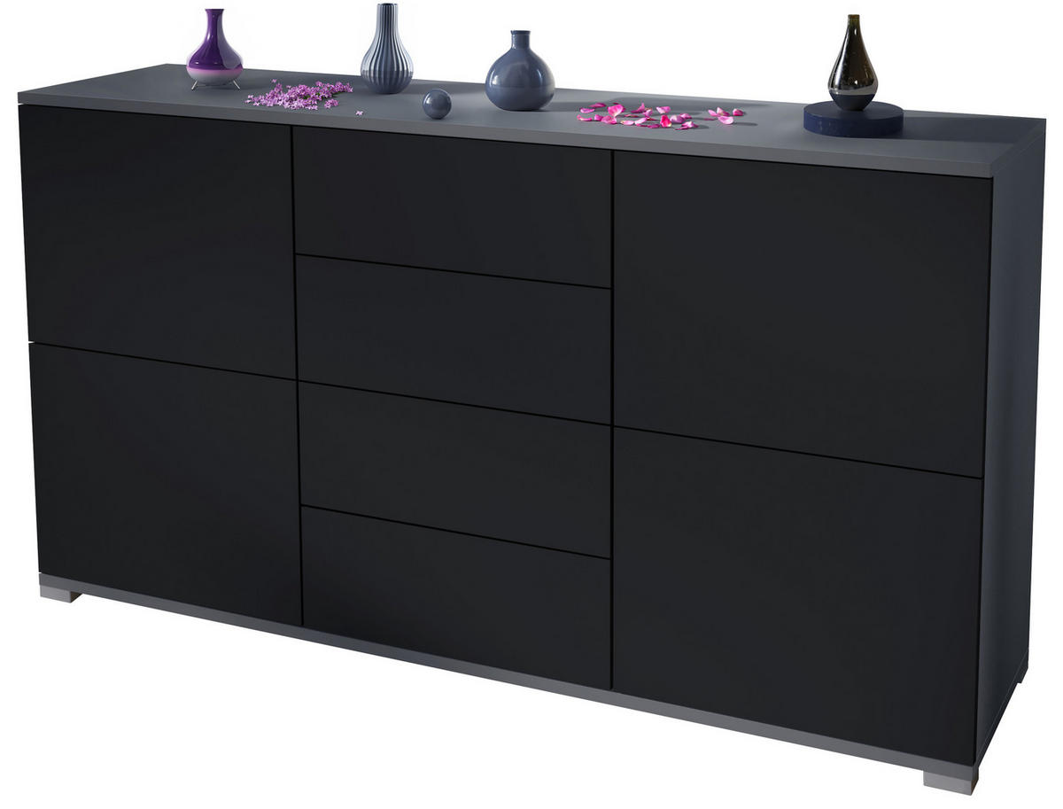 SIDEBOARD Rova Schwarz matt - Schwarz, Holzwerkstoff (138.5/75.5/35cm) - Vladon