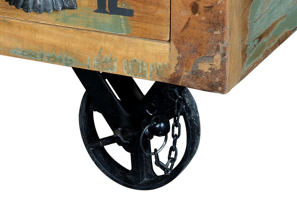 COUCHTISCH aus recyceltem Holz und Eisenrädern - Chromfarben, Holz (110/70/42cm) - Giner y Colomer