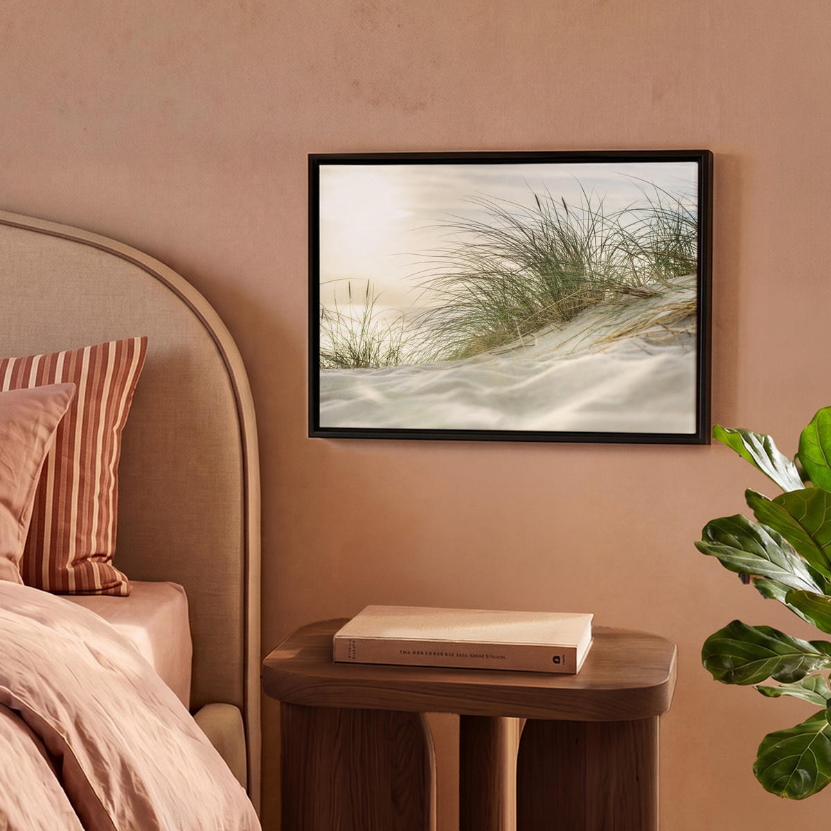 LEINWAND Bilder mit Rahmen - Dünen mit Strandhafer in der Sonne des Nationalparks Schleswig-Holsteinisches Wattenmeer - 40x30 - Creme, Textil (40/30cm) - MuchoWow