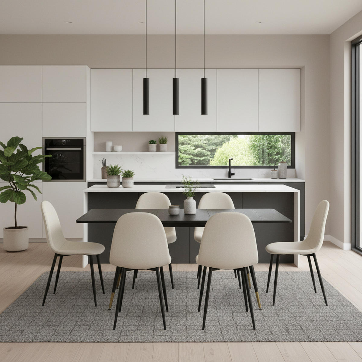 ESSZIMMER SET aus ausziehbarem Tisch und 4 Stühlen – Schwarz und Beige - Beige/Schwarz, Holzwerkstoff/Metall (80/75/160cm) - Urban Meuble