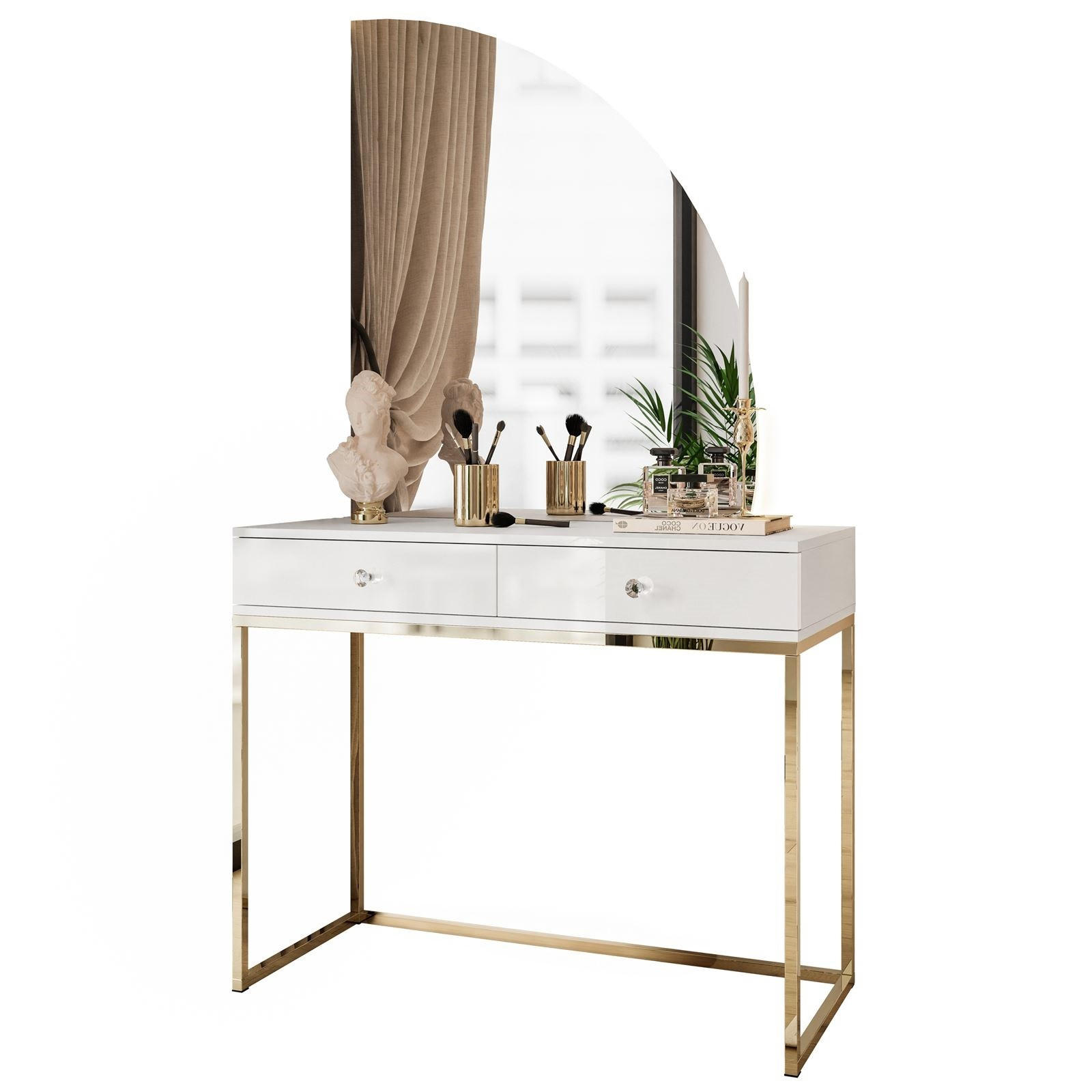 Lookway Schminktisch Weiß, Gold 100x176x42 cm