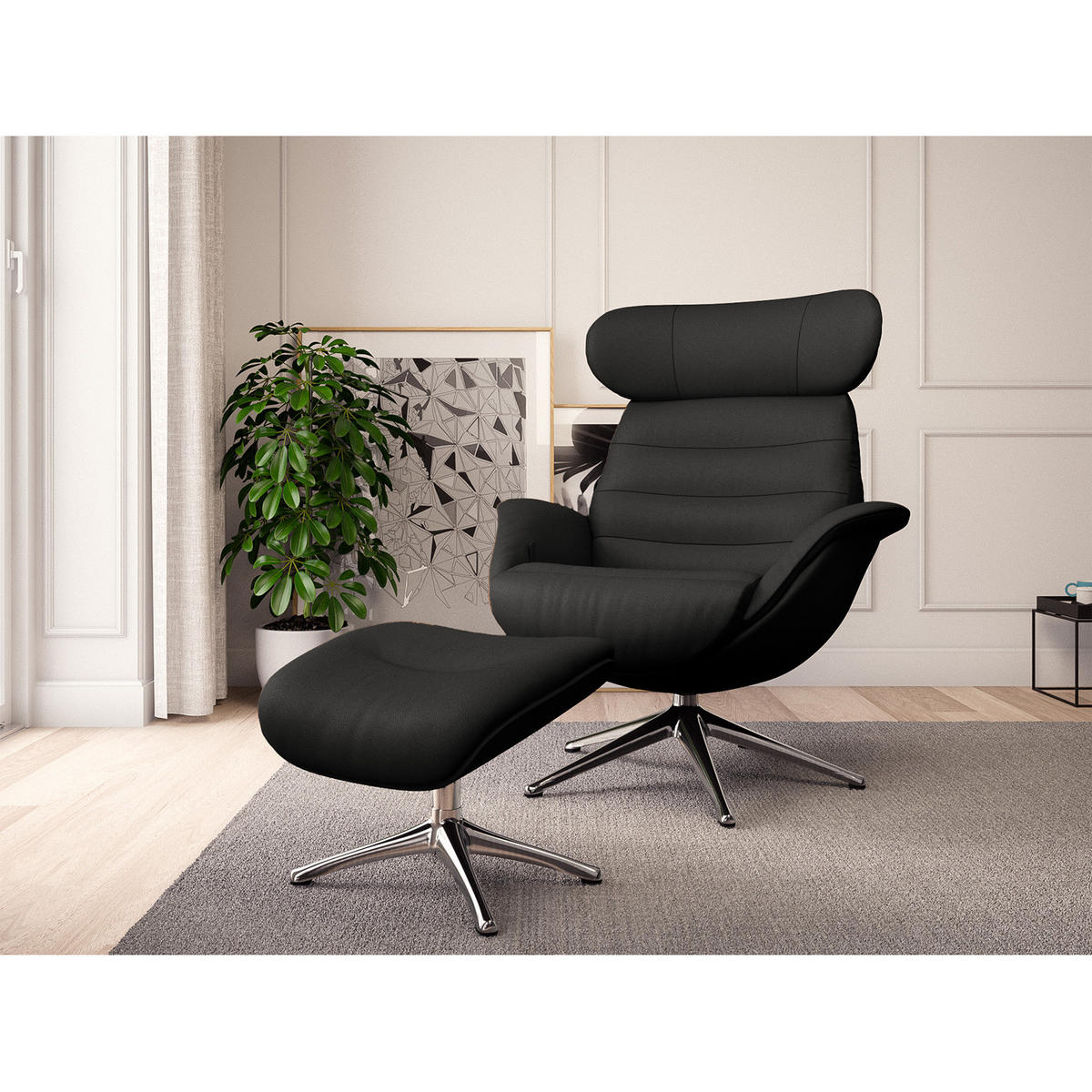 RELAXSESSEL - Schwarz, Leder/Metall (90/107/90cm) - home24
