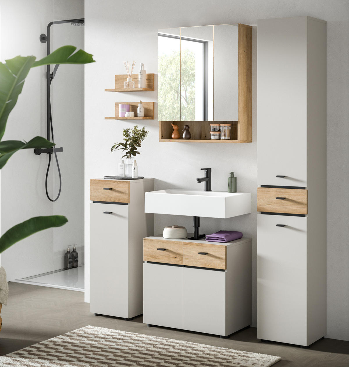 WASCHBECKENUNTERSCHRANK Kaschmir, Eiche Evoke 60 cm, Badschrank 2-türig - Kaschmir/Eichefarben, Holzwerkstoff/Kunststoff (60/56/35cm) - Inn.Furn