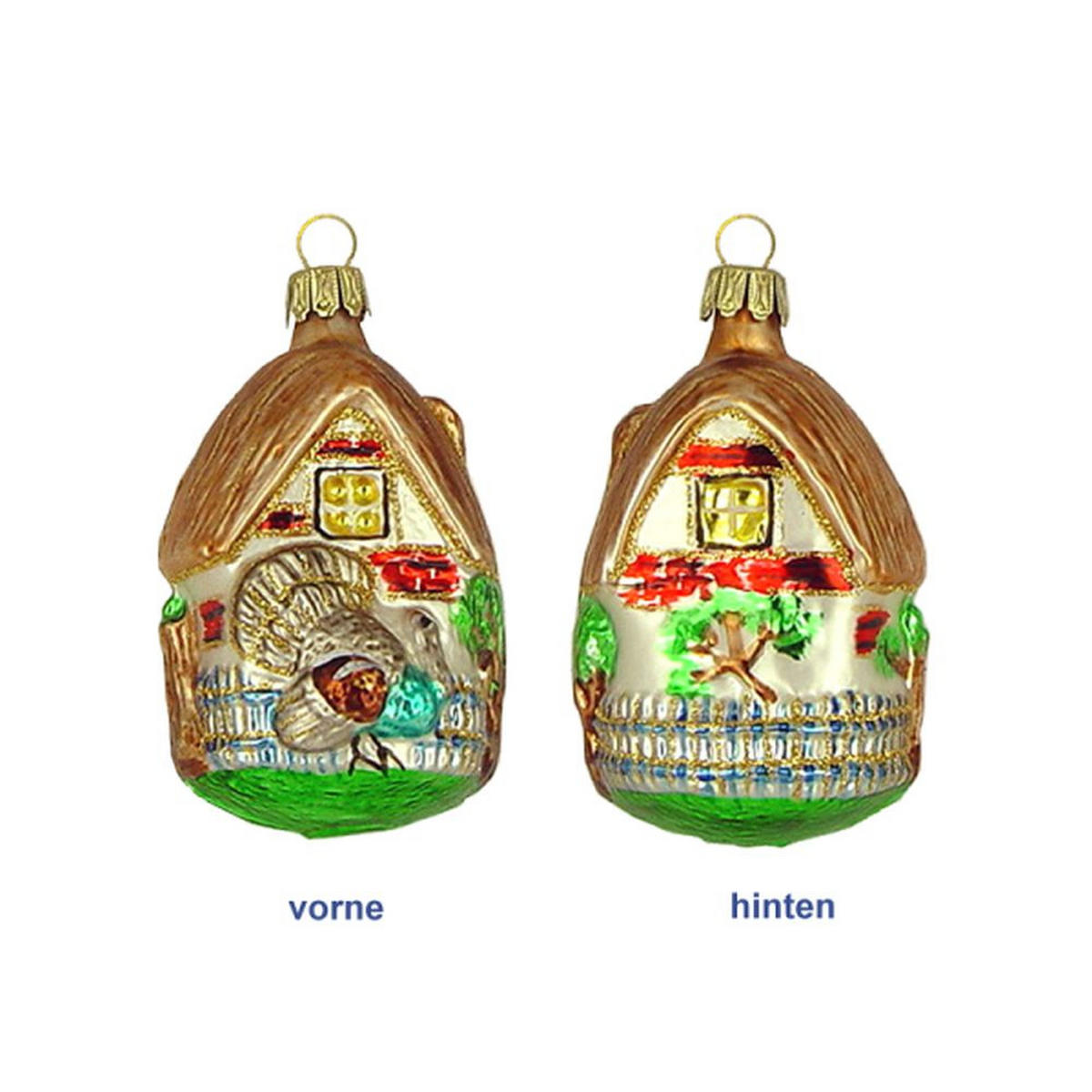 CHRISTBAUMSCHMUCK Bauernscheune mit Truthahn weiß matt 9 cm - Multicolor, Metall (0.1/9/0.1cm)