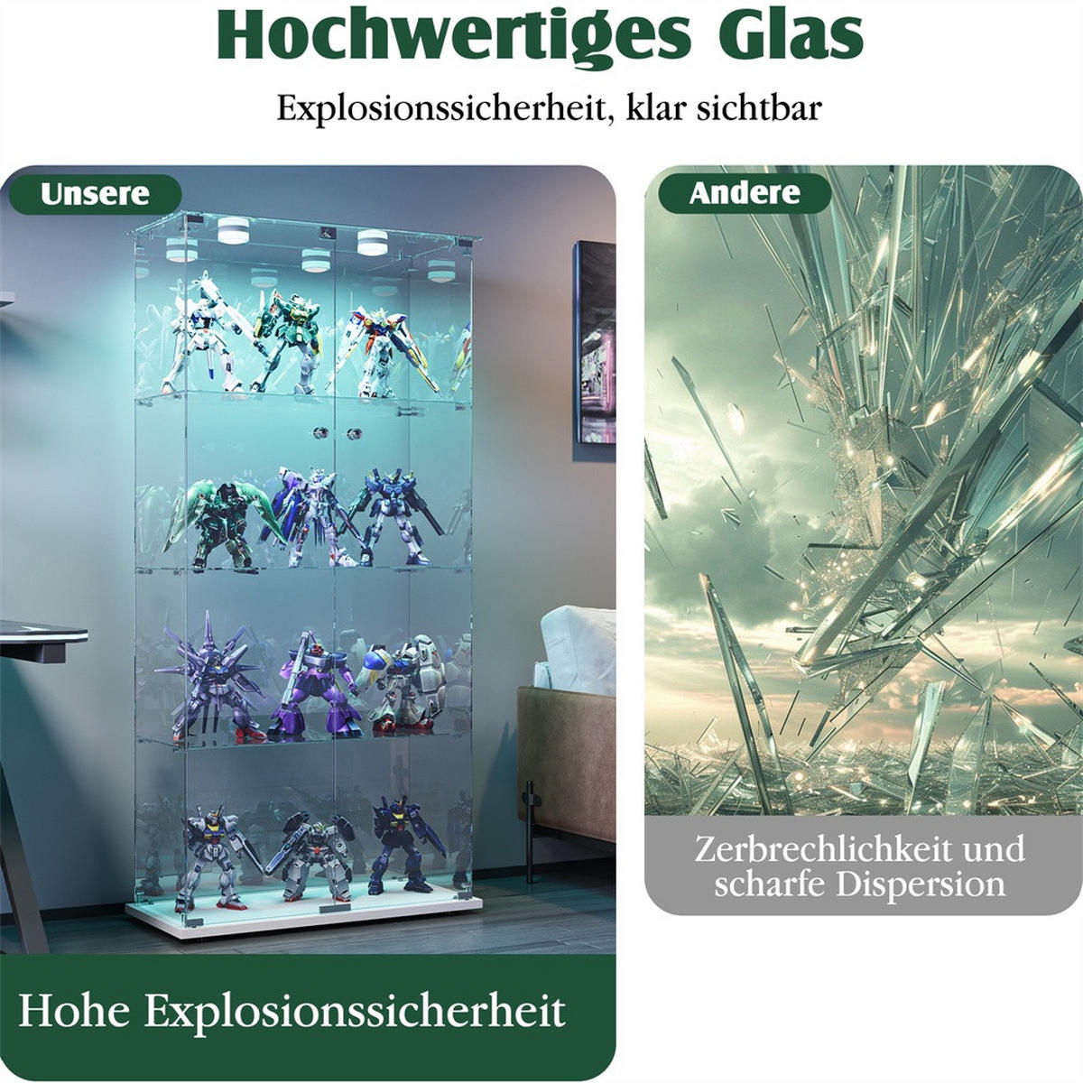 VITRINE - Glasvitrine mit 2 Türen und 4 Ebenen - integrierte LED-Spot-Beleuchtung - Weiß - Weiß, Glas (78.5/163/35cm) - DELFA
