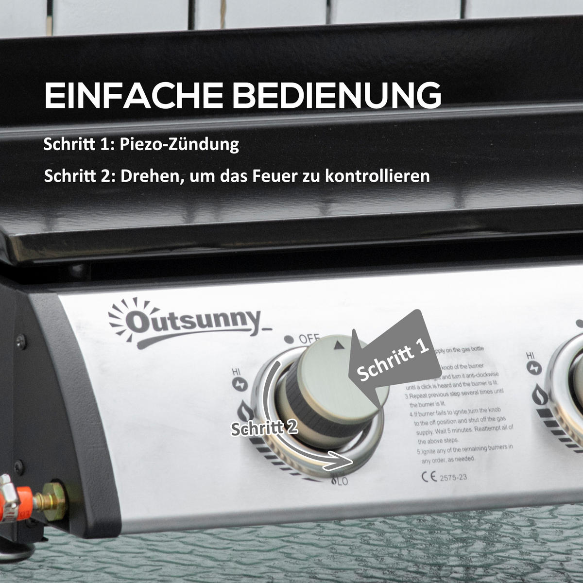 GASGRILL Edelstahl Metall Schwarz - Schwarz, Metall (48/21/63cm) - Outsunny