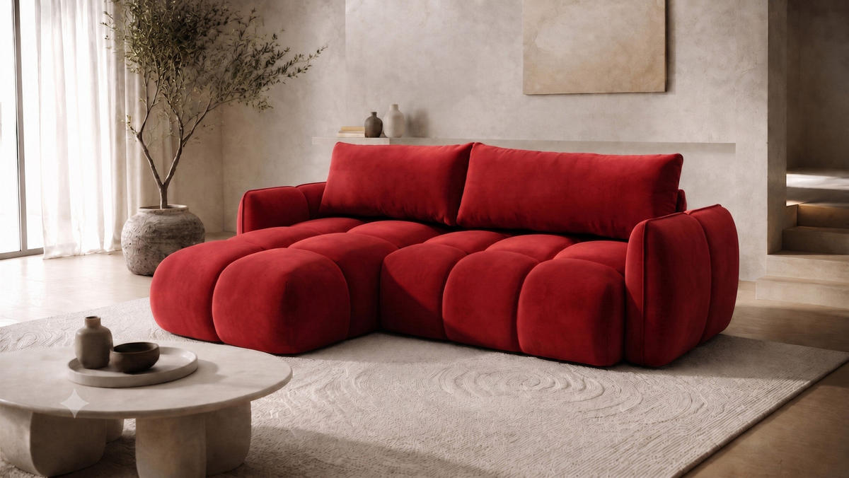 ECKSOFA L-Form Mit Schlaffunktion, Veloursstoff Bluvel, Rotwein, Links, BELVEDER L - Weinrot, Holz (250/168cm) - Kaiser Möbel