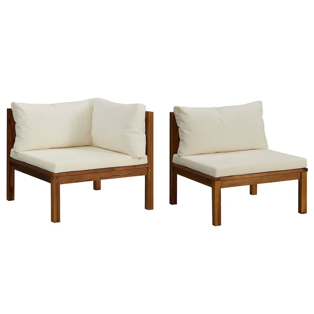 SOFAGARNITUR 2-teilig Mit CremeWeißen Kissen Massivholz Akazie - Creme/Braun, Holz/Textil (69/62.5/69cm) - vidaXL
