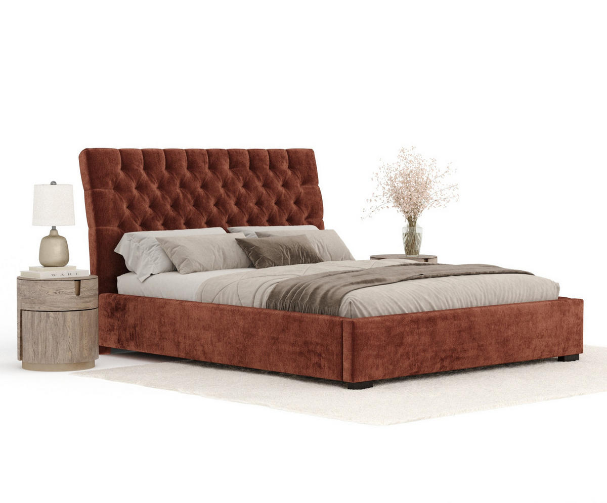 POLSTERBETT Vezzola Kupferfarbe 180/200 cm im Chenille-Stoff - Schwarz/Naturfarben, Holz/Holzwerkstoff (180/200cm) - Maison de Reve
