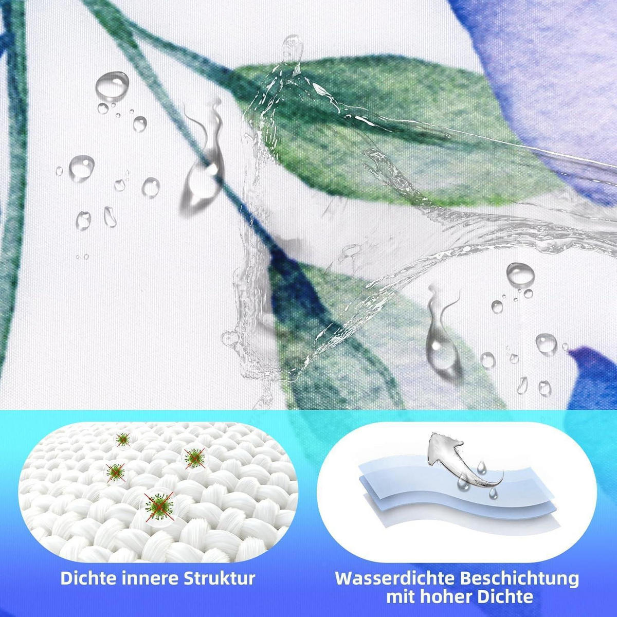 DUSCHVORHANG mit Haken Blau 200 x 240 cm - Blau, Textil (240/200cm)