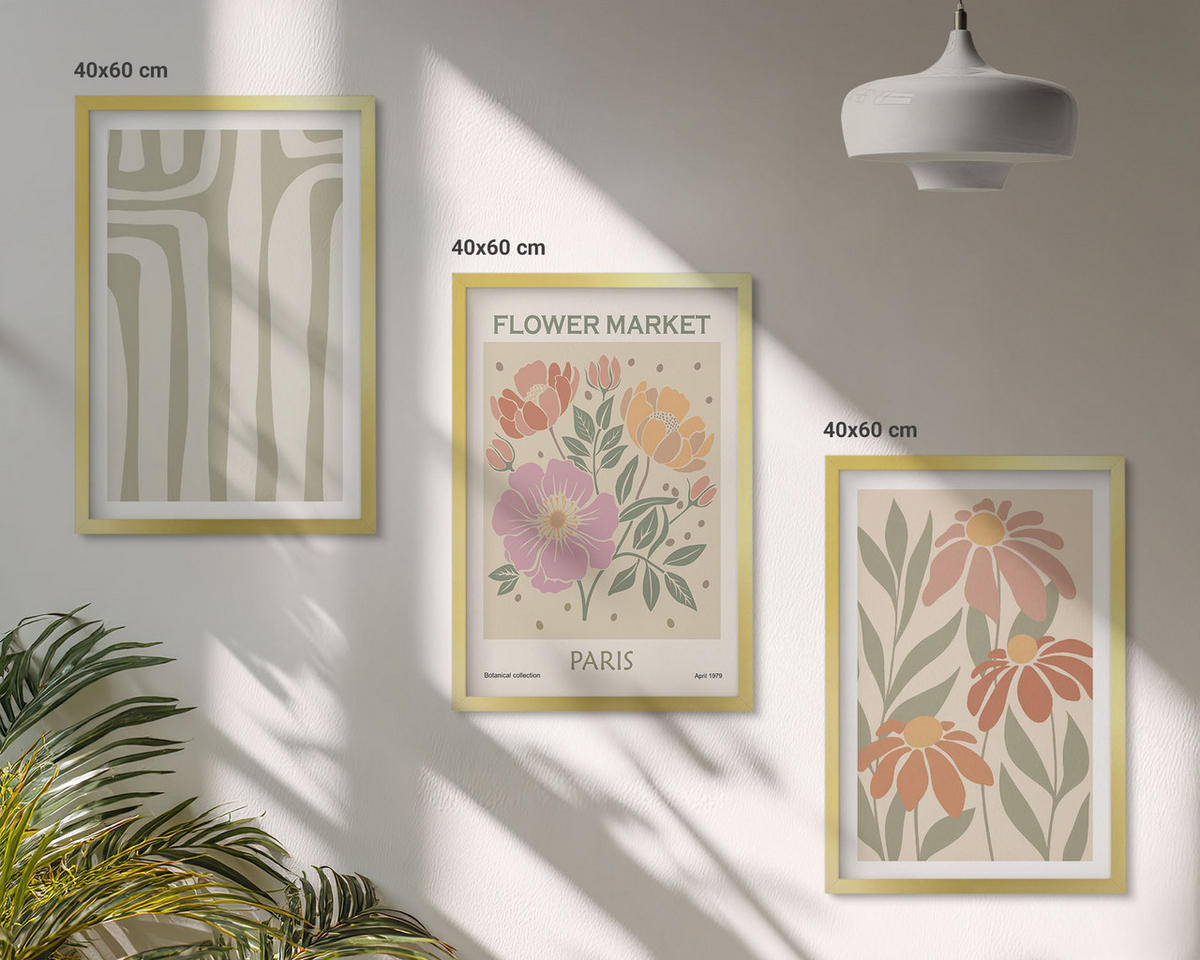 WANDBILDER 3er Set - 40x60 cm Goldrahmen - Botanische Motive, Pariser Minimalismus - Goldfarben, Kunststoff (40/60cm) - ArtPrintCave