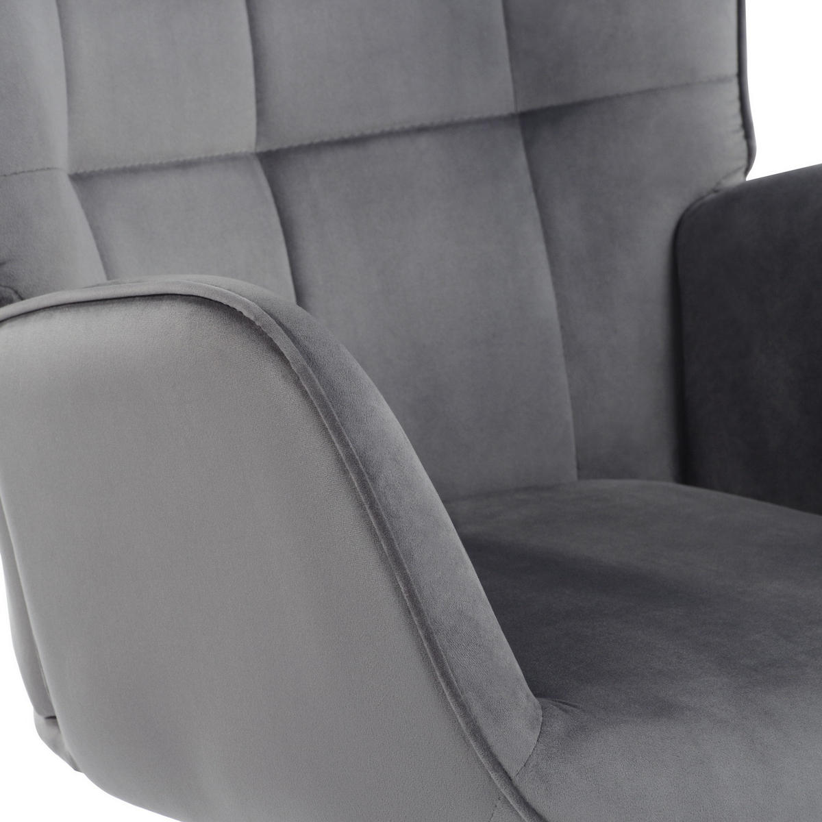 SESSEL, 360° drehbar, höhenverstellbar, grauer Samt - Dunkelgrau/Schwarz, Holz/Metall (70/100/80cm) - Urban Meuble