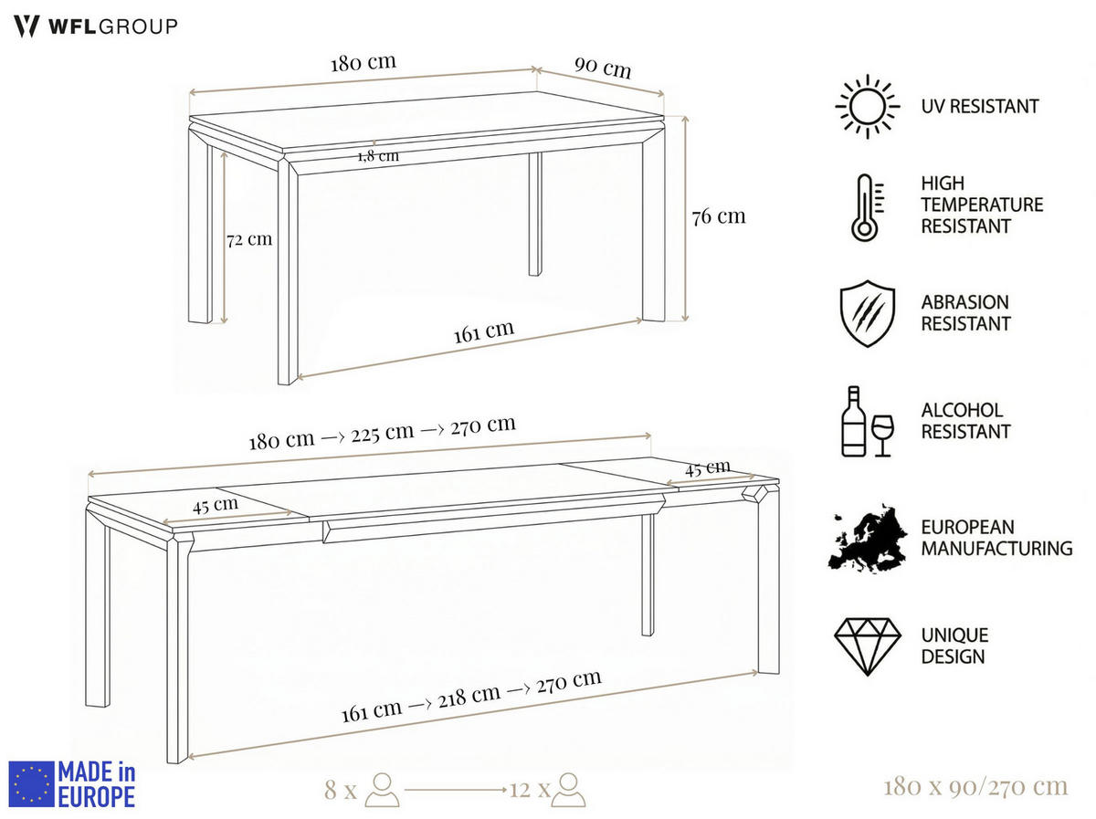 ESSTISCH Elan rechteckig ausziehbar verlängerbar mit Braunen Metallbeinen, Schwarz Marmor Kupfer 180-270/90/76 cm - Braun/Kupferfarben, Holzwerkstoff/Metall (90/270/76cm) - WFL GROUP